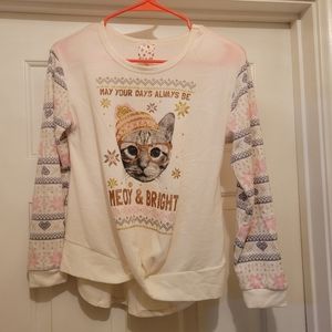 Girls Holiday Sweater..Meowy & Bright